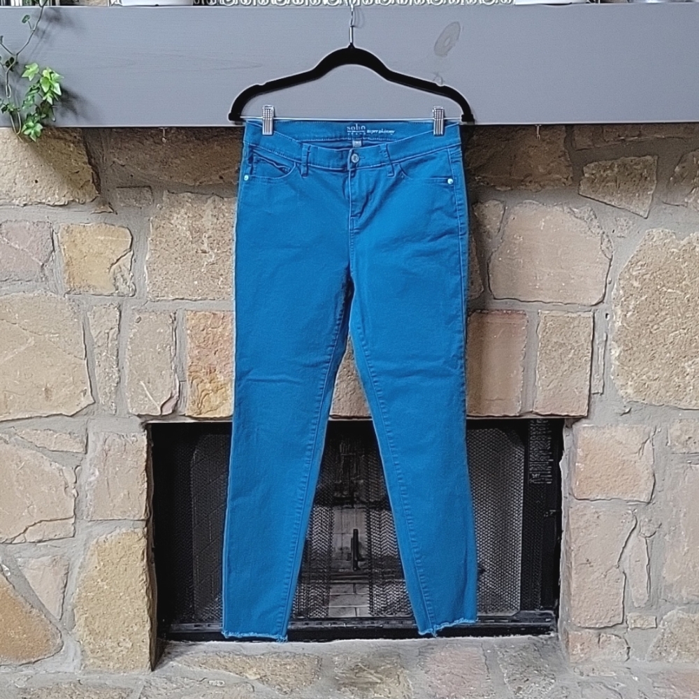 NY&C Soho teal super skinny jeans rough hem, size 8